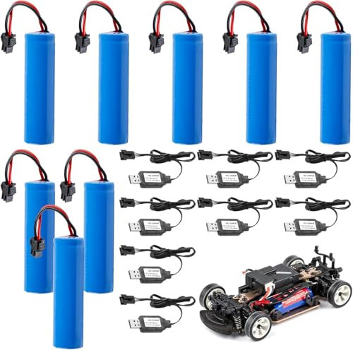 DAJASD Batteria 18650, 8 pezzi 3.7 Volt 18650, batteria agli ioni di litio 1200 mAh, ricaricabile con spina SM-2P e caricatore USB, batteria 18650 per auto telecomandata, robot