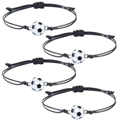 NOPKESV 4 Stück Verstellbares Gewebte Freundschaftsarmband Metall Fußball Charm Armbänder Kinder Sport Armbänder für Teenager Erwachsene Mädchen Jungen (Fußball)
