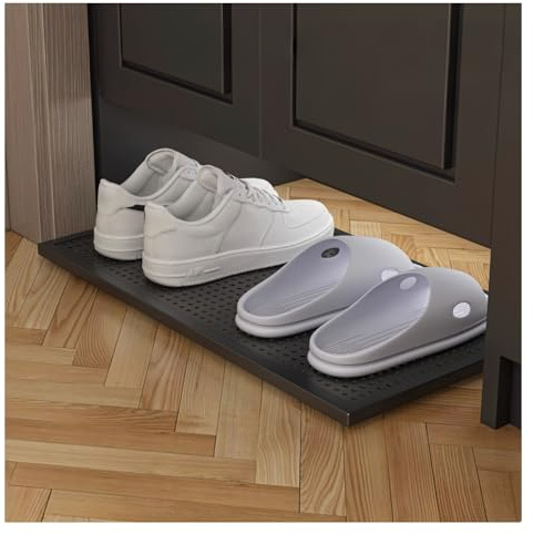 NCEDN Metal Sliding Shoe Tray – 2 Carbon Steel Boards with Wheels, Under Rack Shoe Organizer & Entryway Storage, Black
