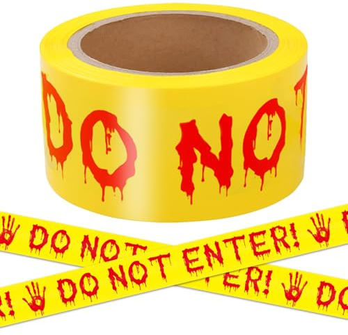 Halloween Decorations Outdoor Caution Tape Do Not Enter! Red Font Yellow Warning Tape 25 M X 4.8 Cm Spooky Warning Sign for Suitable for Gardens, Parties, Schools, Offices, Homes,Window Decoration