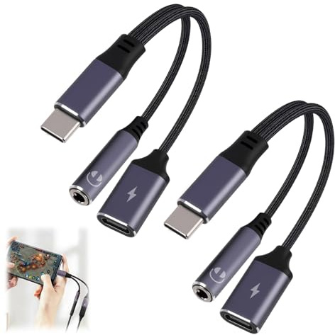 JinRuiCPeng 2 PCS Adaptateur USB C Jack 3.5mm avec Charge Rapide PD, Adaptateur USB-C 2-en-1 vers 3,5 mm et Charge, Haute résolution, Permet d’écouter de la Musique et Charger simultanément