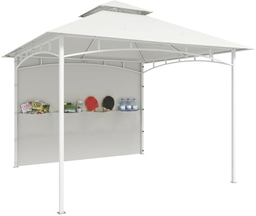 Outsunny Pavillon 3 x 3 m, Doppeldach, Gartenhaus mit Vorhängen und Aufbewahrungstaschen, Deckenhaken, solide Metallkonstruktion, cremeweiß