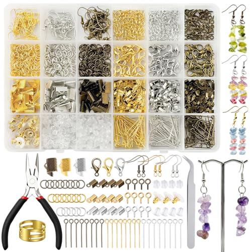Lumirelle Ohrring-Bastelset für Schmuck: 1310 Teile, komplettes Zubehör mit Ohrringhaken, Sprungringen, Stecknadeln, Fundstücke für Erwachsene, Frauen, Zuhause, DIY