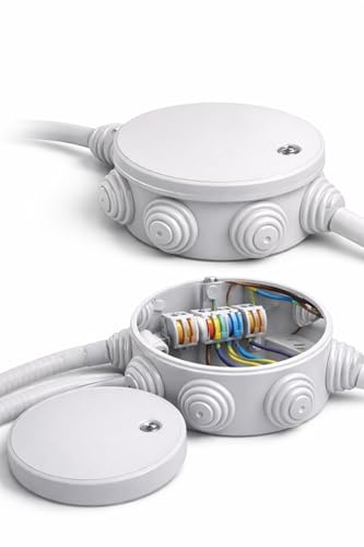 Rundes Gehäuse mit Deckel und 4 Kabeldurchführungen IP44 – Ø 80 x H40 mm – Elektrische Abzweigdose für den Innen- und Außenbereich Lemag srl