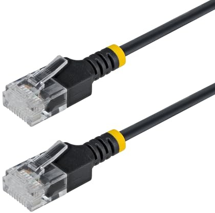 StarTech 30cm Cat6a Ultra Slim Ethernetkabel, UTP, 500MHz, RJ45, Schwarz | Snagless Patchkabel, Netzwerkkabel, Reines Kupfer, 34AWG, PoE, 10Gbps