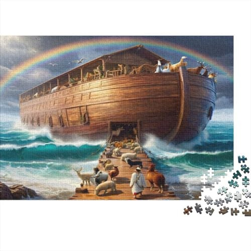 Puzzle 1000 Teile Arche Noah Regenbogen, Arche Noah mit Regenbogen, Lernspiel für Kreativität & Geschenk, aus recyceltem Papier, 38x26cm
