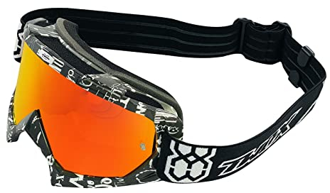 TWO-X Cross-Brille - Motocross-Brille mit verspiegeltem Iridium Glas - Motorrad-Brille - Enduro & Downhill Schutz-Brille - Modell Race - Schwarz-Weiß