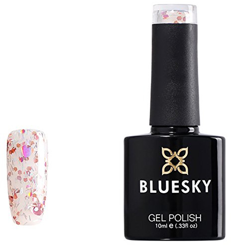 Bluesky Gel Nail Polish 10ml, Flirt - SP16, Pink Heart Confetti | Tiny cut-out shapes suspended in a clear coat make an easy Valentine accent without any hand-painted art.