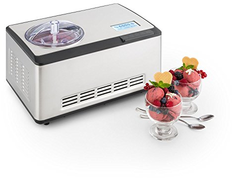 Klarstein Dolce Bacio - Máquina para hacer helados, sorbetes y yogures, Heladera compresión, Fabrica 2 litros de helado/hora, Pantalla LCD táctil, Temporizador, Acero inoxidable, Plateado