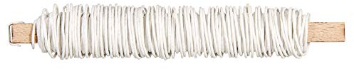 Rayher 24116102 Papierdraht, 0,55 mm ø, auf Holzwickel 50 g, ca. 20 m, Basteldraht, Papier umwickelter Draht, weiß