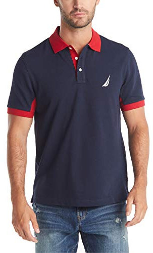 Nautica Men's Classic Fit Short Sleeve Performance Pique Polo Shirt, Navy, XL