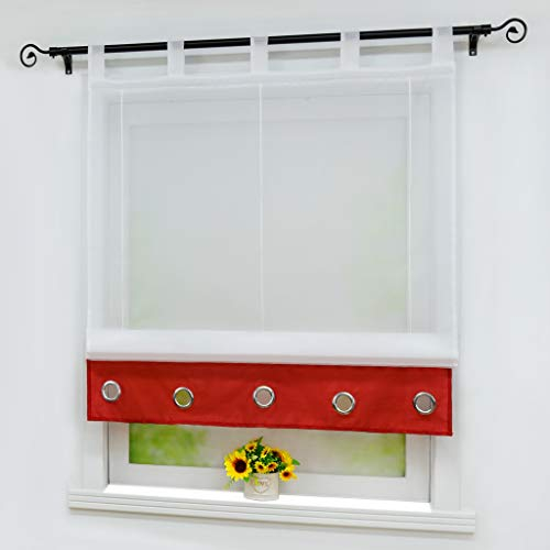 Joyswahl Voile Raffrollo mit Blende in Seidenoptik mit Zierösen Transparenter Raffgardine mit Schlaufen »Edith« Schals Fenster Vorhänge BxH 80x155cm Rot 1 Stück