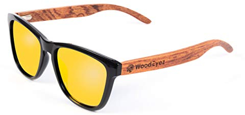 WoodEyez® Holz Sonnenbrille Herren und Damen - mit flexiblen Holzbügeln zur Anpassung an die Kopfform - polarisierende Brillengläser mit UV 400 Schutz für die Augen - für Freizeit und Alltag