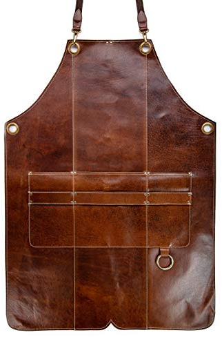 Angus Stoke Delantal de Cuero de Primera Calidad Bob - Delantal de Cuero para Parrilla - Vintage (L-XL)