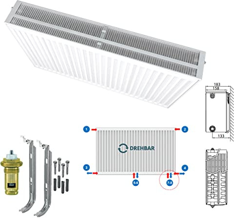 Heizkörper Mittelanschluss Kompakt & Ventilheizkörper Typ 33 500x1800 & Halter & Ventil NEU