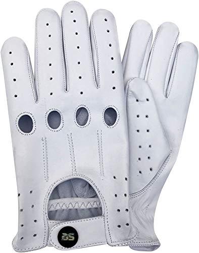 Lederhandschuhe, ohne Futter für Herren, Vintage-Stil, Retro-Stil, luxuriöse Handschuhe aus weichem Rindsleder, klassische Saiten mit 4 Löchern für Gelenke Gr. XXL, weiß