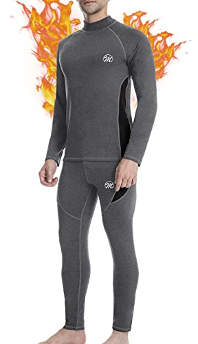 MEETWEE Men's Thermal Underwear Set, Compression Base Layer Long Johns Long Sleeve Top Shirt Suit for Winter Workout Grey