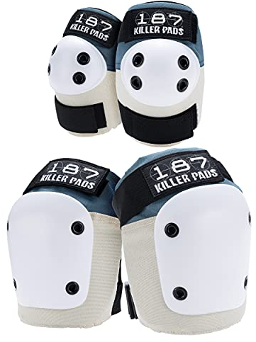 187 KILLER PADS Paquete combinado de rodilleras, coderas, azul piedra, pequeño/mediano