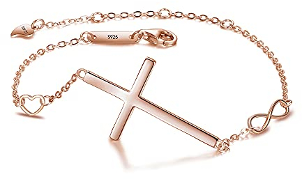 EVER FAITH Damen 925 Sterling Silber Kreuz Hoffnung Liebe Unendlichkeit Einstellbar Link Armband Kette Rosagold-Ton