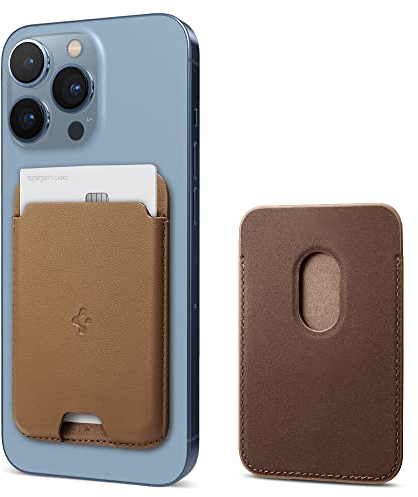 Spigen Valentinus MagFit Magnetic Wallet Card Holder 2-Cards Compatible with iPhone 16/15/14/13/12 Models, MagSafe Accessories - Brown