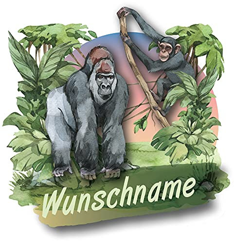 Samunshi® Gorilla und Chimpanse Aufkleber mit Namen Autoaufkleber Namensaufkleber Kinder Namensetikett für Brotdosen Babyaufkleber Kinderaufkleber 30 x 30cm Gorilla und Chimpanse