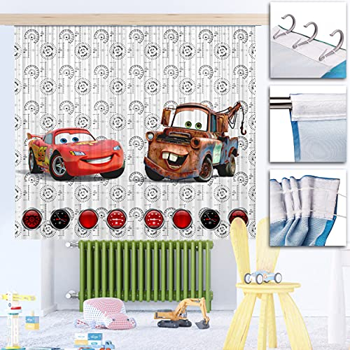 alles-meine.de GmbH 2 TLG. Set Fertigschal - Vorhang/fertig Gardine - Cars - Auto - Lightning McQueen - 2X - 90 * 160 cm lang - Blickdicht - Kräuselband - leichte Verdunklung..
