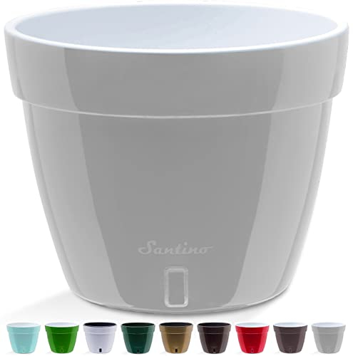 Santino ASTI Pot de Fleurs à Arrosage Automatique - 20 CM - Auto-Arrosant - avec Indicateur de Niveau d'eau - pour Toutes Les Plantes D'intérieur (Ø 20 cm, H 16 cm, 4L - Gris/Blanc)