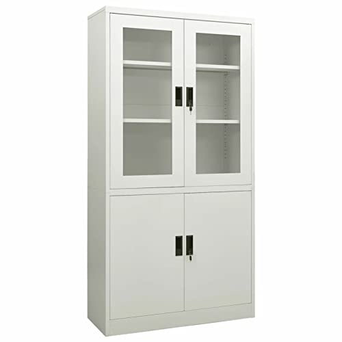 Gecheer Büroschrank aus grauem Stahl mit Regalen und Vitrine 90 x 40 x 180 cm, Aktenschrank für das Büro aus Metall, Aktenschrank aus Stahl, Büroschrank mit Vitrine