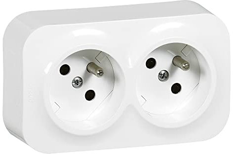 Arnould - Double prise de courant précablée horizontale avec terre saillie Profil Eco - Blanc