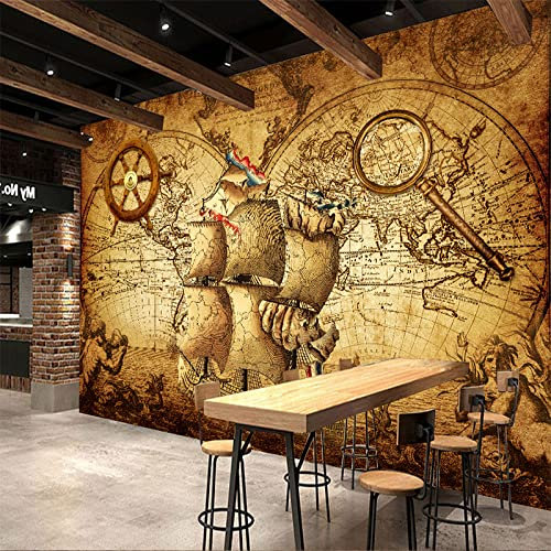 Papier Peint Panoramique Carte Du Monde Nautique Rétro 3D Poster Mural pour Salon Chambre Décoration Murale