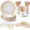 Nkaiso Vajilla de fiesta,141piezas Reutilizable Blanco puntos dorados set de juego de platos y cubiertos, cubertería de cartón, vasos y servilletas, para cumpleaños, bodas, aniversarios(20 invitados)