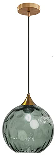 Euone_Clothes Suspension en Verre Ondulé Globe au Fini Doré, Lampe Suspendu de Plafond Industrielle Vintage E27 Suspension Luminaire de Cuisine & Salle à Manger - Vert Foncé