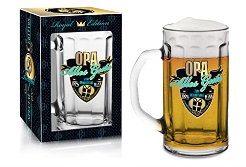 Jarra de cerveza de abuelo de 0.5 l para cumpleaños, aniversario, día de San Valentín, día del padre, abuelo con texto en alemán Alles Gute zum Geburtstag,una práctica idea de regalo para el abuelo