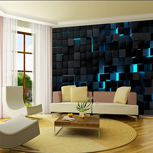 Fotomurales Papel Pintado Negro Azul Tech Geométrico Papel pintado tejido no tejido Decoración de Pared decorativos Murales moderna Diseno Fotográfico 350 x 256 cm