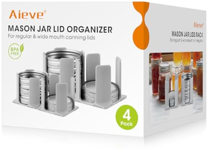 AIEVE Mason Jar Lid Organizer, 4 Pack Canning Lid Storage Rack for Storing Wide & Regular Mouth Lids and Rings