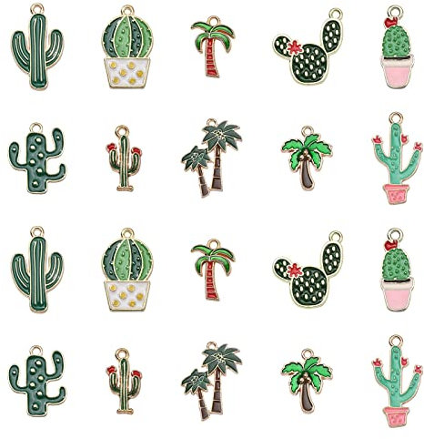 Airssory 50 Stück 10 Stile Emaille Tropische Sommer Wüste Pflanze Charm Kokosbaum Grün Kaktus Charms für Schmuckherstellung