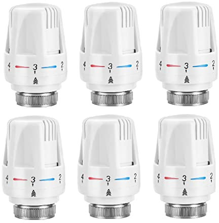 Shoze 6Pcs Thermostatic Radiator Head System M30 x 1.5 Temperature Control Valve Heat Valve Automatic Tool Standard Radiator Valves Replacement Fixed Head Heating System for Home Office White