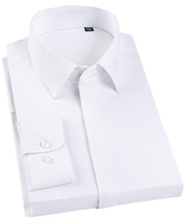 REHJJDFD Chemise classique à manches longues pour homme - Couleur unie - Sans poche - Boutons cachés sur le devant, blanc, M