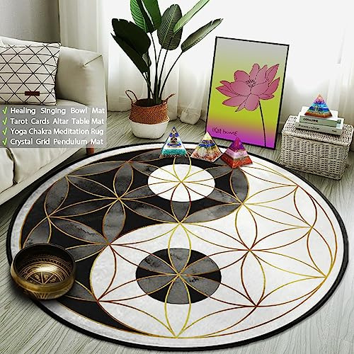 XIAOHUKK Yin Yang Tai Chi Blume des Lebens Runde 3D-Teppich Kinder Krabbelspiel Teppich Familie Wohnzimmer Bodenmatte Schlafzimmer Teppich Dekoration