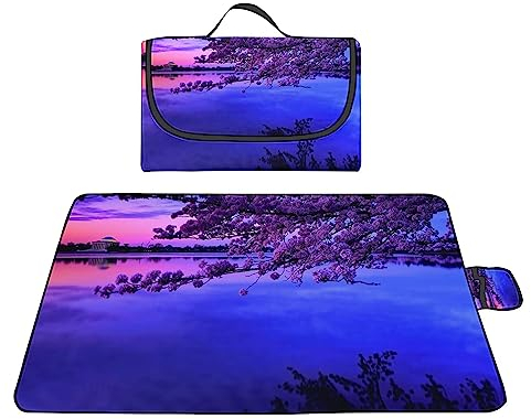 Yoonqun Picknickdecke 200x150cm,Wasserdicht Strandunterlage,Lila Meeresblumen Stranddecke XXL Weiche Campingdecke mit Tragegriff Strandmatte für Park,Garten,Strand,Waschbar