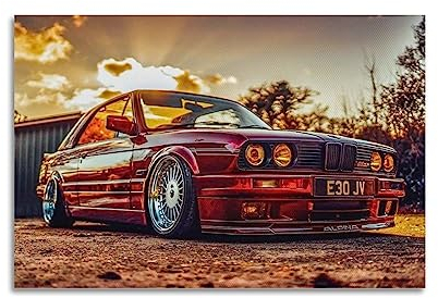 NOHF Sportwagen-Poster für BMW E30, Wandkunstdruck, Retro, ästhetische Raumdekoration, Malerei, Leinwandposter für Zuhause und Büro, Dekoration, 30 x 45 cm, ungerahmter Stil