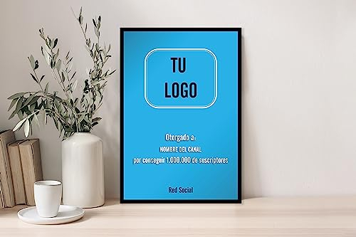 Oedim Placa Suscriptores Diseño Azul Personalizada, 19,5x28,2cm, Divertida y Original, Fabricada en Metacrilato