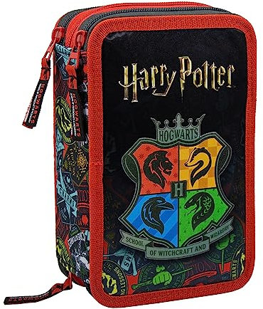 L'ERBAVOGLIO - HARRY POTTER - ASTUCCIO SCUOLA 3 ZIP ORIGINALE HARRY POTTER - COMPLETO DI 44 PEZZI - PRODOTTO UFFICIALE WARNER BROS (ROSSO/NERO)