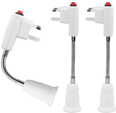 OMIGA E27 Lamp Holder 3Pcs 360° Flexible E27 Adapter Bulb Holder with On/Off Switch and 15CM Gooseneck for Home Office Extension Lamp Edison Screw Holder Converter White