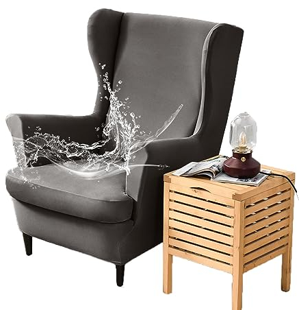 FANSU 2 Teilig Ohrensessel Überzug, Wasserdicht Einfarbig Universal Sessel-Überwürfe Ohrensessel Schonbezüge Bezug Sesselhusse Elastisch Stretch Tiger Stuhlbezug mit Armlehne (dunkelgrau)