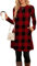 NARRAME Pullover-Kleider für Damen, Winter, langärmelig, Kausale Knöpfe, seitliches Pulloverkleid mit Taschen, XX-Large, rot, schwarz, kariert