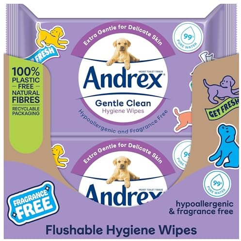 Andrex Gentle Clean Moist Toilet Tissue - Flushable Hygiene Wipes Single (12 Packs x 36 Sheets), FSC Certified