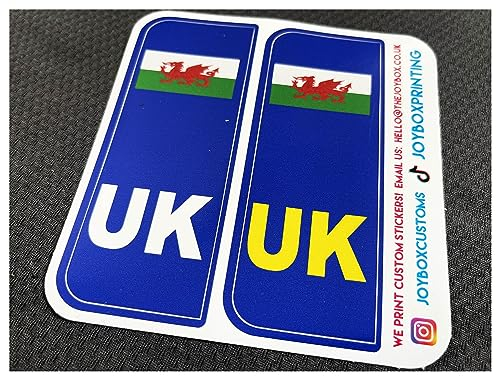 Whamhead Pack of 2 UK WALES Number Plate Badge Travel Stickers, DVLA compliant Cymru