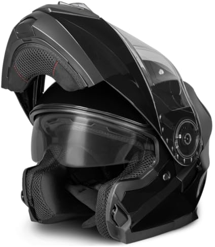 VINZ Santos Klapphelm mit Sonnenblende | ECE 22.06 & PINLOCK vorbereitet | Motorrad Helm Integralhelm | Motorradhelm Klappbar | In Gr. XS-XXL | Erhältlich Schwarz