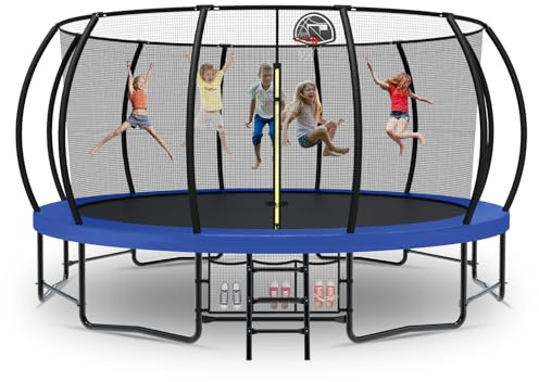 Tatub 16FT Pumpkin Trampoline Outdoor with Basketball Hoop for Kids, Blue